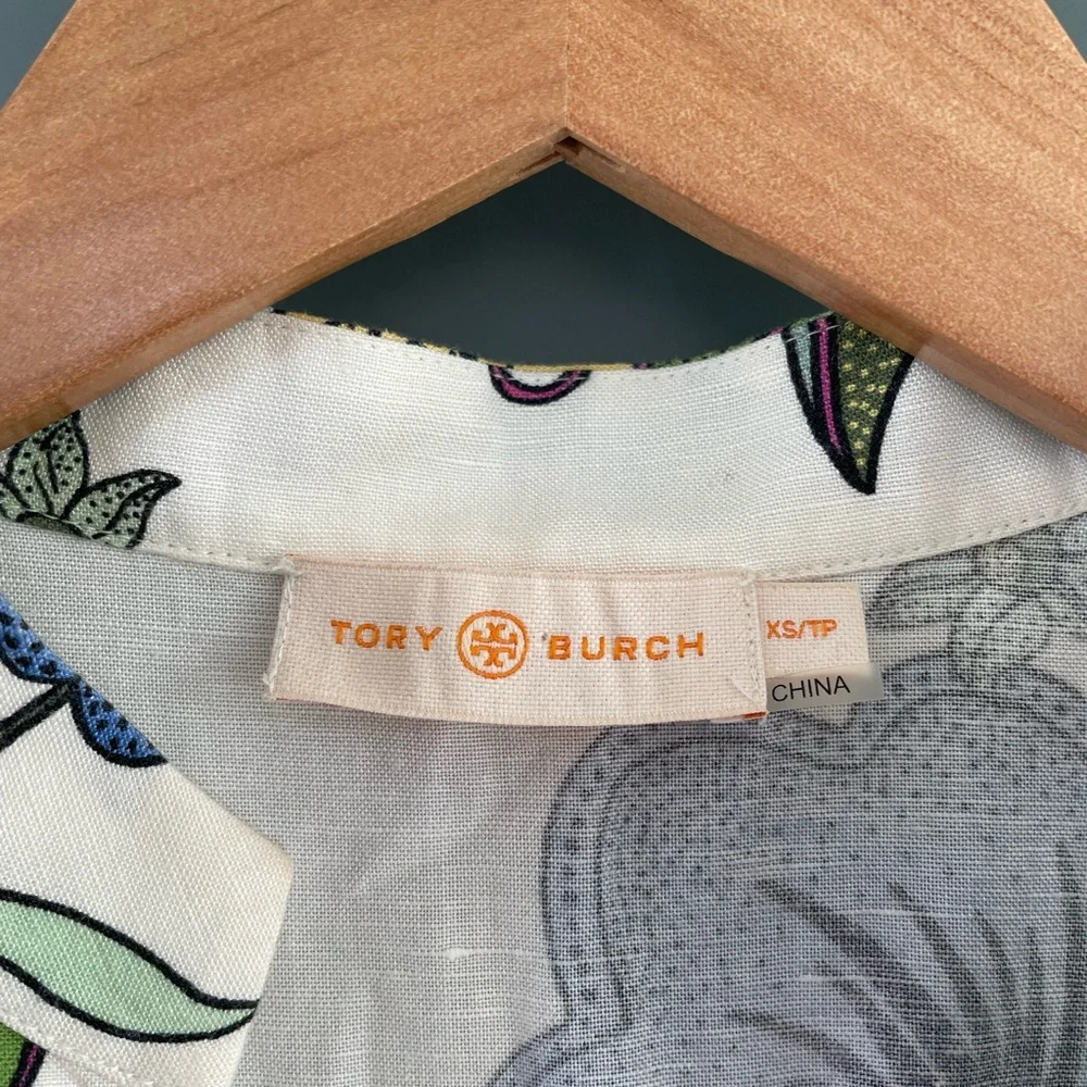 Tory Burch Floral Linen Blend Sleeveless Shift Dress with pockets XS